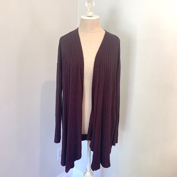Burgundy Ribbed Longline American Eagle Cardigan - Picture 1 of 5